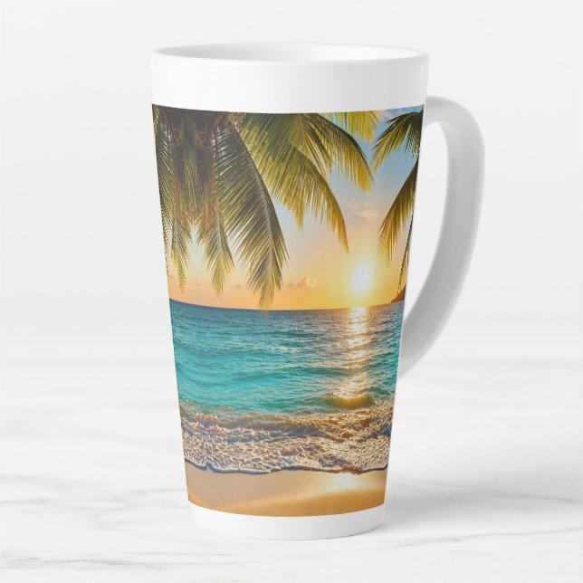 Caneca De Café Latte Pôr do Sol Tropical Palm Beach (Ângulo direito)