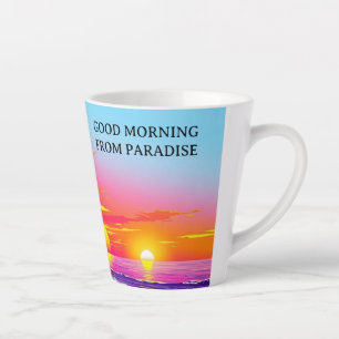 Caneca De Café Latte Pôr do Sol Vibrante na Ilha - Bom Dia do Paraíso