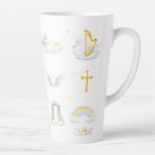 Caneca De Café Latte Portas Celestiais Asas de Anjo Pomba Branca Cruz D
