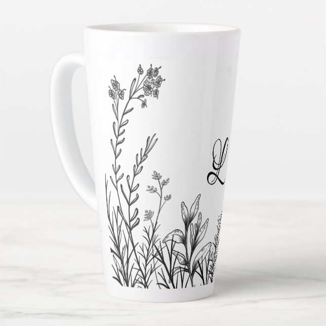 Caneca De Café Latte Portas das Flores Selvagens Monograma Latte (Ângulo esquerdo)