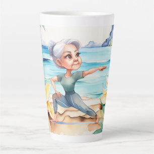 Caneca De Café Latte Posição de Yoga na praia
