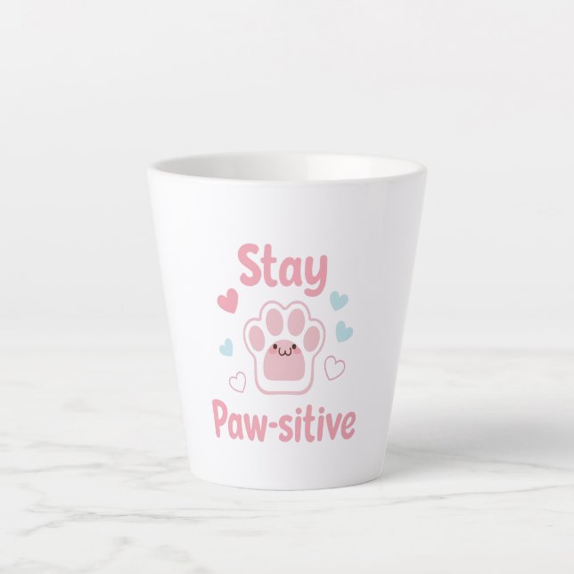 Caneca De Café Latte Positive Paw Print with Hearts (Frente)