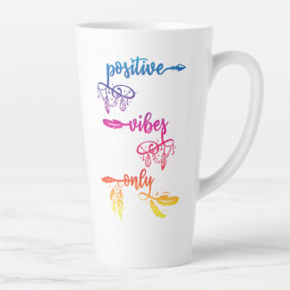 Caneca De Café Latte Positive Vibes Only, Rainbow Ombre Boho Latte Mug