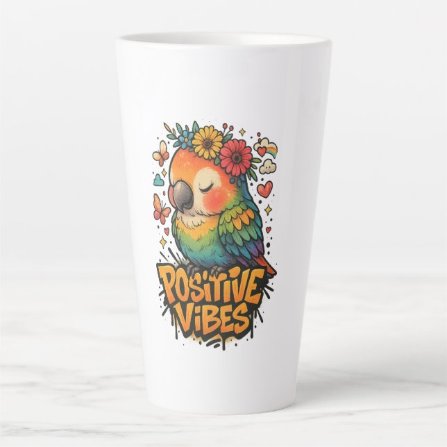 Caneca De Café Latte “Positive Vibes” Parrot (Frente)