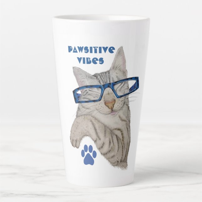 Caneca De Café Latte Positividade De Desenho Pawsitive De Gato Bastante (Frente)