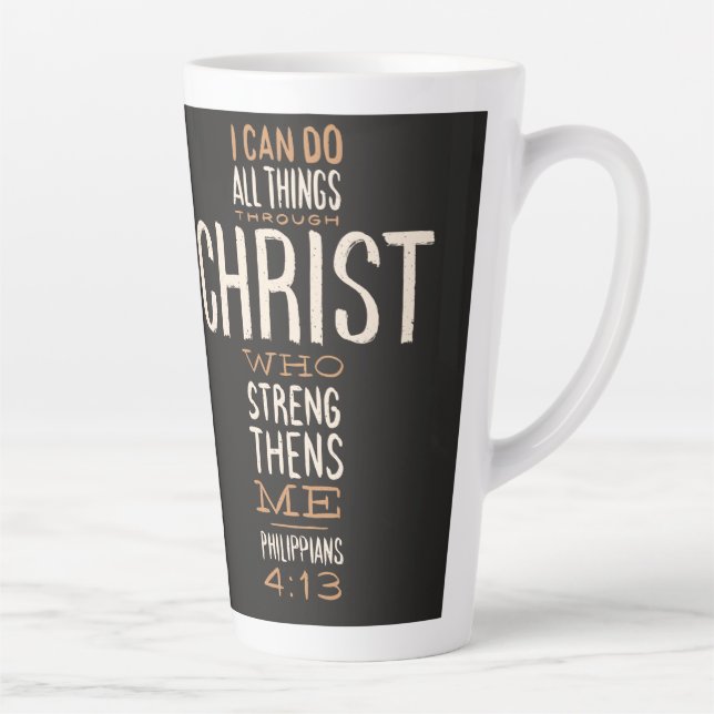 Caneca De Café Latte Posso Fazer Tudo Pela Bíblia Cristo Versa (Direita)