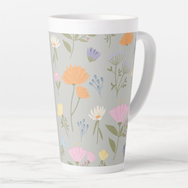Caneca De Café Latte Prado colorido sobre cinza (Ângulo direito)