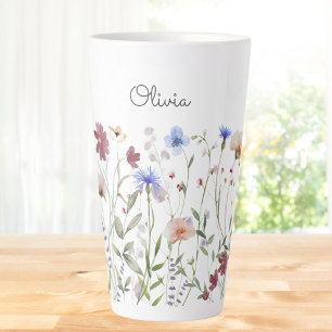 Caneca De Café Latte Prado de Flores Silvestres Coloridas Personalizada