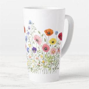 Caneca De Café Latte Prado de flores silvestres com florações naturais 