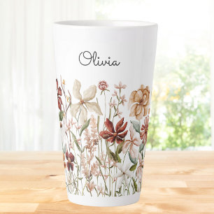 Caneca De Café Latte Prado de Flores Silvestres Vintage Personalizado e