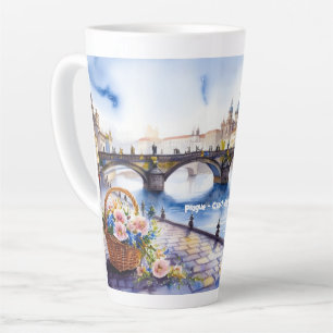 Caneca De Café Latte Praga - República Checa - Esquema de Aquarela  