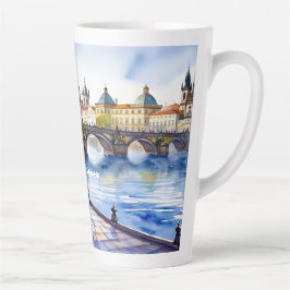 Caneca De Café Latte Praga - República Checa - Esquema de Aquarela |