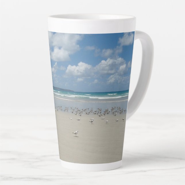 Caneca De Café Latte Praia com gaivotas (Ângulo direito)
