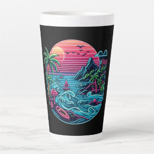 Caneca De Café Latte Praia neon tropical/havaiana