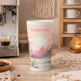 Caneca De Café Latte Praia Tropical Rosa