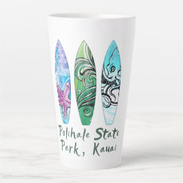 Caneca De Café Latte Pranchas de Surf de Aquarela Polihale Kauai 