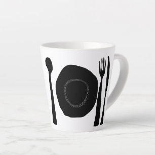 Caneca De Café Latte Prata e Utensílios Pretos e Brancos