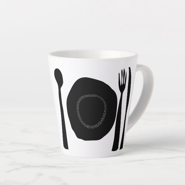 Caneca De Café Latte Prata e Utensílios Pretos e Brancos (Ângulo direito)