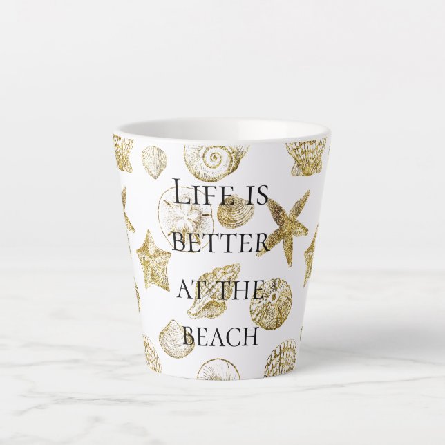Caneca De Café Latte Prateleiras do Mar Dourado (Frente)