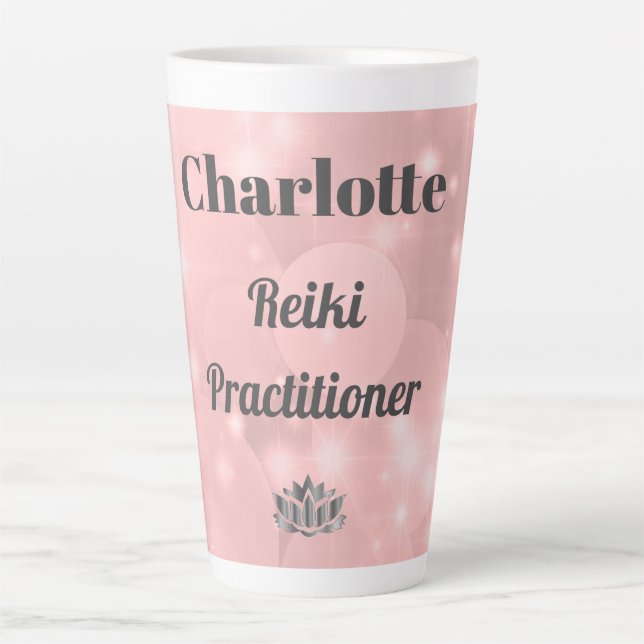 Caneca De Café Latte Praticante Reiki Rosa Sparkly personalizado (Frente)