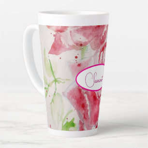 Caneca De Café Latte Prato de Papel Padrão de Flor Rosa Vermelha