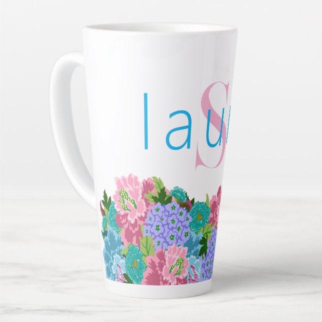 Caneca De Café Latte Pré-ppy Chinoiserie com nome de monograma (Ângulo esquerdo)