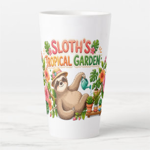 Caneca De Café Latte Preguiça Fofa Regando Plantas Jardim Tropical