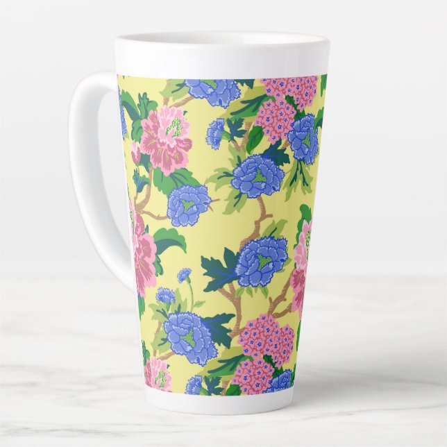 Caneca De Café Latte Preppy Chinoiserie Floral (Ângulo esquerdo)