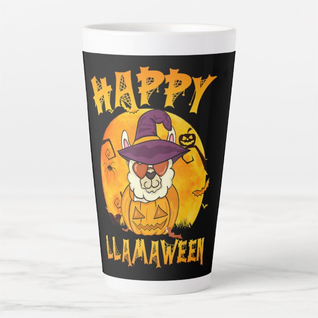 Caneca De Café Latte Presente de aranha | Aranha-Bruxa de Llama Feliz (Frente)