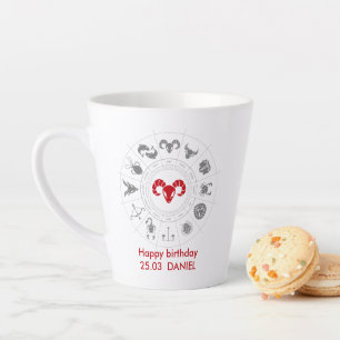 Caneca De Café Latte Presente de Aries Personalizados Zodiac Birthday