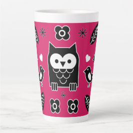 Caneca De Café Latte Presente de Arte Folclórica de Coruja Escandinava