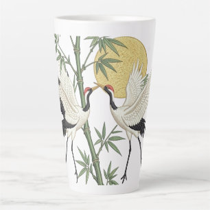 Caneca De Café Latte Presente de bordado de grou japonês com bambu ao n