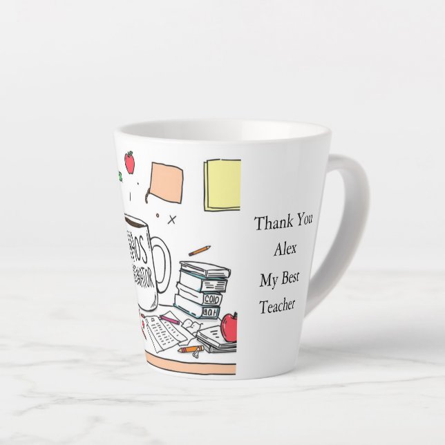 Caneca De Café Latte Presente de Café Personalizado Melhor Professor Ob (Ângulo direito)