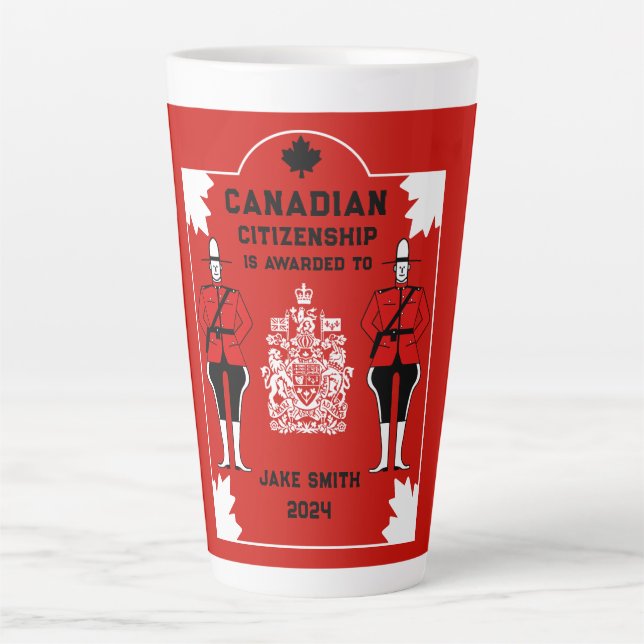 Caneca De Café Latte Presente de celebração de cidadania canadense (Frente)