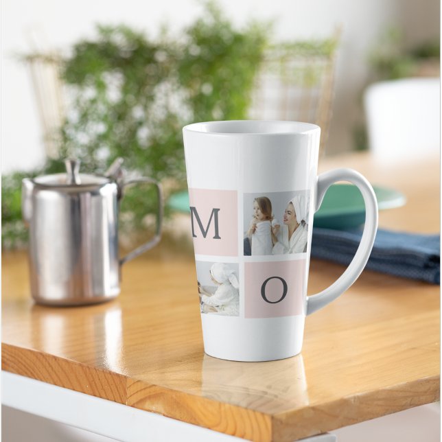Caneca De Café Latte Presente de Mamãe Rosa e Foto Collage Moderna (Criador carregado)