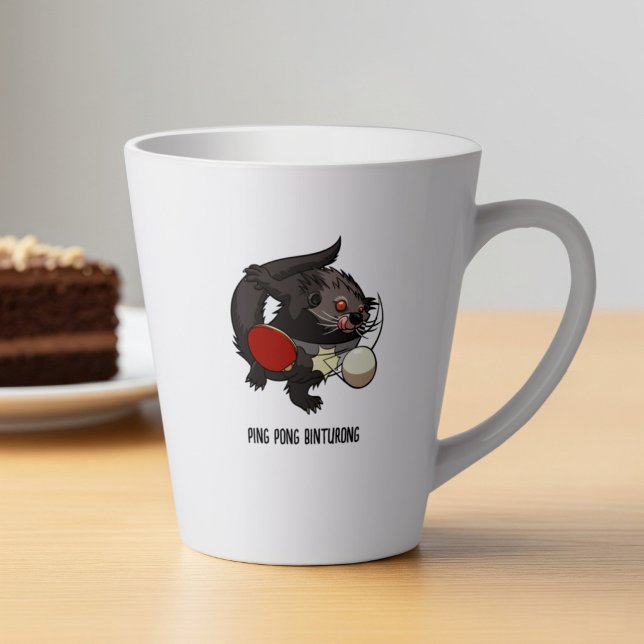Caneca De Café Latte Presente de Tênis de Mesa Binturong Arte de Ping P (Criador carregado)