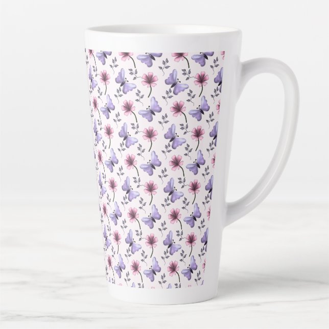 Caneca De Café Latte Presente Floral Borboleta de Primavera   (Direita)