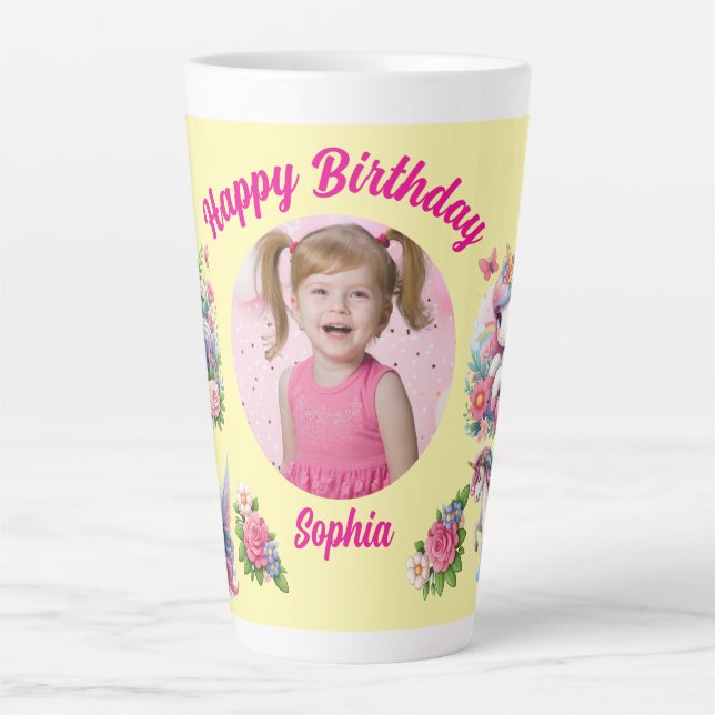 Caneca De Café Latte Presente Mágico de Aniversário para Garotas com Fo (Frente)