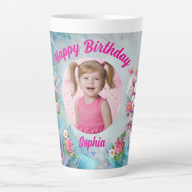 Caneca De Café Latte Presente Mágico de Aniversário para Meninas com Fo (Frente)