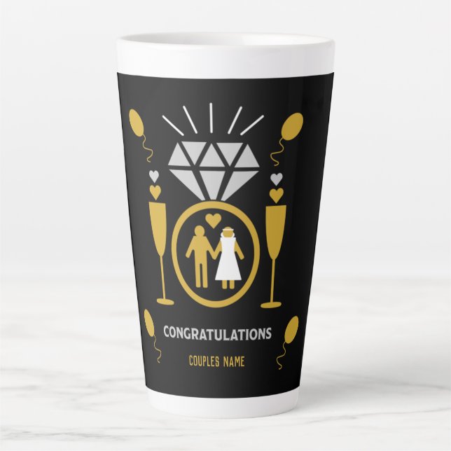 Caneca De Café Latte Presente Original de Felicitações de Noivado Engra (Frente)