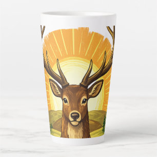 Caneca De Café Latte Presente para Caçador com Veado e Chifres no Pôr d