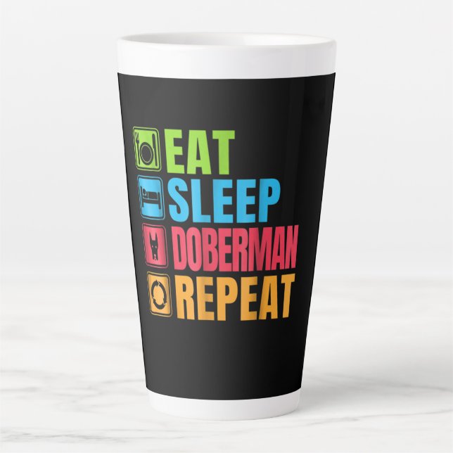 Caneca De Café Latte Presente para cães| Dormir - Doberman - Repetir (Frente)