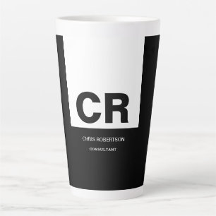 Caneca De Café Latte Presente Personalizado de Crio Branco Preto Monogr