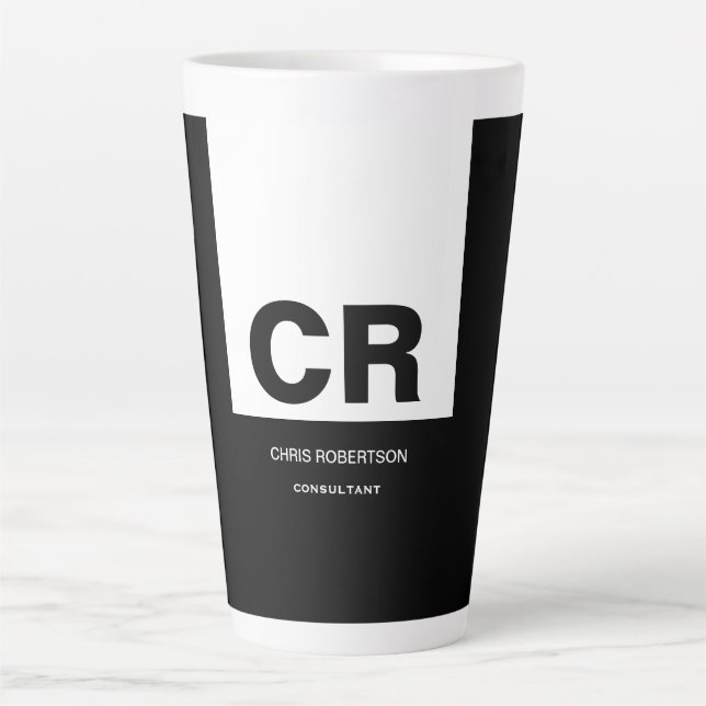 Caneca De Café Latte Presente Personalizado de Crio Branco Preto Monogr (Frente)