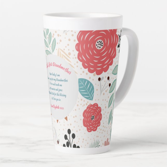 Caneca De Café Latte PRESENTE - Vovó Poemas De Netos - PERSONALIZADO (Ângulo direito)