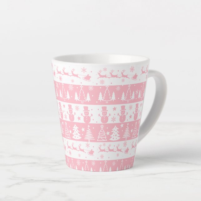 Caneca De Café Latte Presentes de inverno de Natal Rosa e Bonito (Ângulo direito)