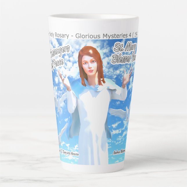 Caneca De Café Latte Pressuposição de Ruas. Maria no Céu (Frente)