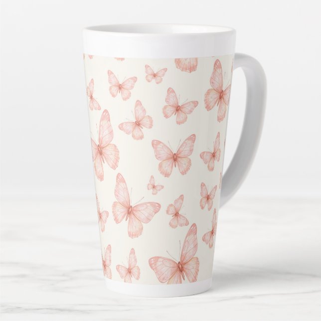 Caneca De Café Latte Pretty pink butterflies (Ângulo direito)