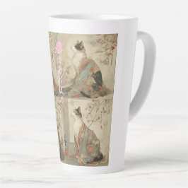Caneca De Café Latte "Primavera ao Amanhecer" Gato Japonês em Arte de Q