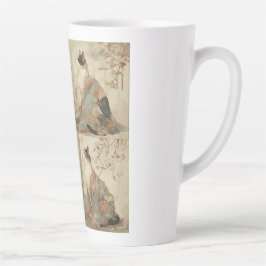 Caneca De Café Latte "Primavera ao Amanhecer" Gato Japonês em Arte de Q